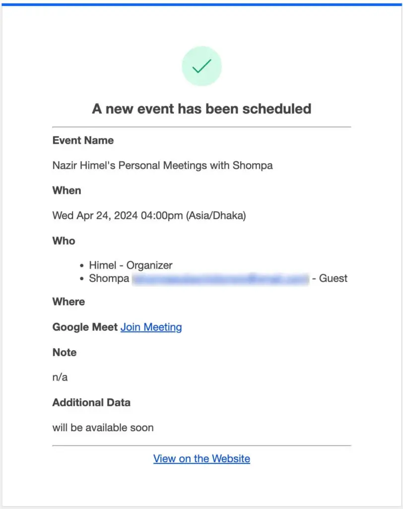 Appointment Confirmation Email of FluentBooking